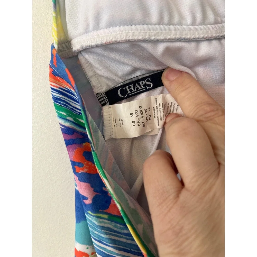 Chaps Womens Abstract Print Halter Tankini‎ Swim Top Blue Multi Color size 16